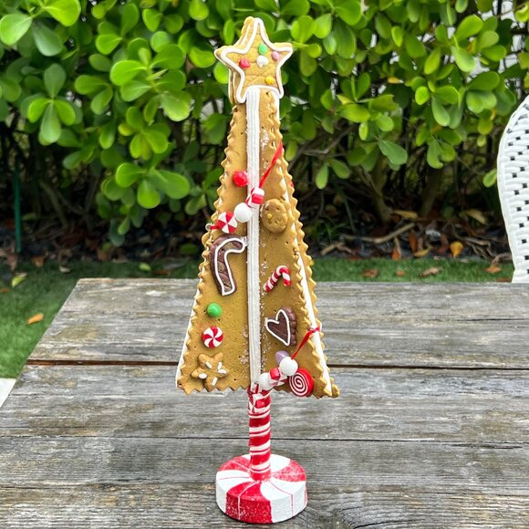 Old Time Pottery Gingerbread Christmas Tree Peppermint Candy Village Scene 13" - Picture 1 of 11